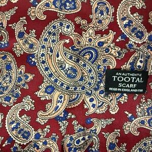 Vintage Tootal Silk Paisley Scarf – Burgundy & Blue, Pure Silk